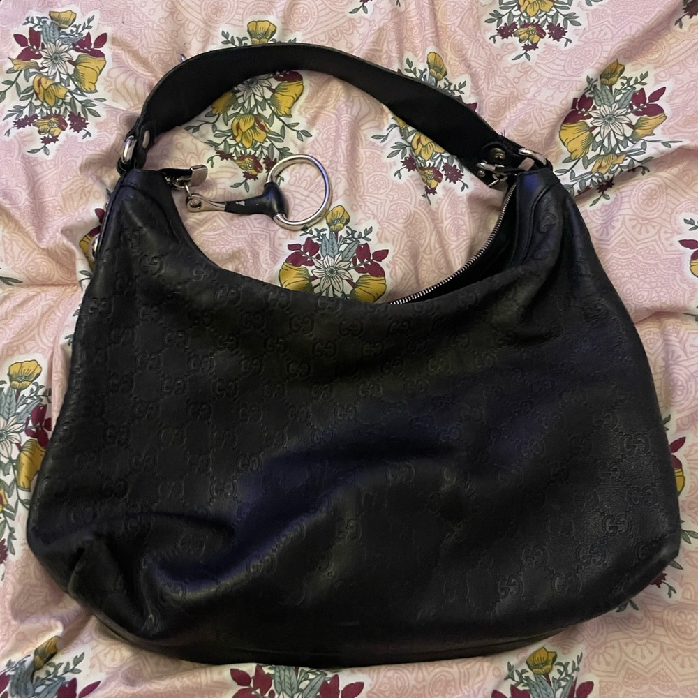 Gucci Black Horsebit  Leather Hobo Bag